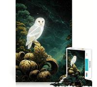 Rompecabezas de 1000 Piezas Búho común sobre Hojas Doradas Bordes definidos Decoración Juguete Creativo Diversión fácil Regalo Ideal para Navidad (38x52cm)