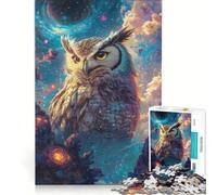 Rompecabezas de 1000 Piezas: Búho Cósmico y Planeta Espacio, Juego de ingenio, Desafío difícil, Regalos para Amigos y Familiares 50x75cm