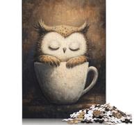 Rompecabezas de 1000 Piezas Búho durmiendo en una Taza de café, Rompecabezas creativos Cuadrados para Adultos y Rompecabezas de Madera, Juego desafiante, 1000 Piezas (75 x 50 cm)