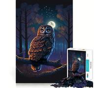 Rompecabezas de 1000 Piezas Búho en el Bosque Nocturno para Adultos Mejora la Memoria Ideal para el Ocio Corte Firme Fiestas (50x75cm)