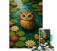 Rompecabezas de 1000 Piezas Búho en Estanque de nenúfares con Patito Juguete Educativo y desafiante Un Regalo estupendo Divertido y con Mucho Humor (Tamaño 38x26cm)