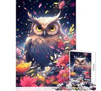 Rompecabezas de 1000 Piezas Búho Entre Flores por la Noche Juguetes para decoración del hogar Gran Regalo Juegos educativos con póster a Juego y Hoja de Trivia tamaño 38x26cm