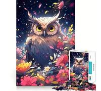 Rompecabezas de 1000 Piezas Búho Entre Flores por la Noche para Adolescentes Desarrolla la Mente y Divierte a Toda la Familia Bordes precisos Regalo Memorable (38x52cm)