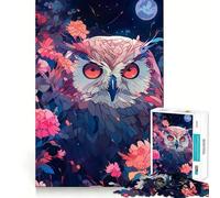 Rompecabezas de 1000 Piezas Búho Entre Flores por la Noche para Adolescentes Ideal para Relajarse y Disfrutar de Momentos tranquilos Corte Suave Regalo Elegante (38x26cm)