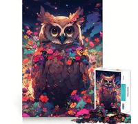 Rompecabezas de 1000 Piezas Búho Entre Flores por la Noche para Adolescentes Juguete cognitivo para un pasatiempo Tranquilo Borde Premium Lista de Deseos de Papá Noel (38x26cm)