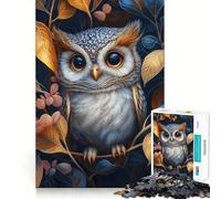 Rompecabezas de 1000 Piezas Búho Entre Hojas de otoño para Adultos Juego Inteligente de Rompecabezas Divertido Montaje de imágenes Regalo de Temporada (50x75cm)