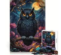 Rompecabezas de 1000 Piezas Búho Negro bajo la Luna Llena para Adultos Diversión, Aprendizaje y Tiempo Libre Bordes precisos Un Regalo Ideal (38x52cm)