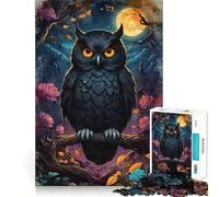 Rompecabezas de 1000 Piezas Búho Negro bajo la Luna Llena,Piezas de Ajuste preciso,Juego Divertido para concentrarse,Momento Acogedor y Divertido,decoración navideña 38x52cm