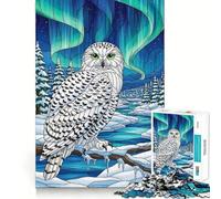 Rompecabezas de 1000 Piezas Búho Nival bajo la Aurora Boreal para Adolescentes Juguete de lógica Fina, Divertido y Relajante Decoración de Pared con Bordes limpios (50x75cm)