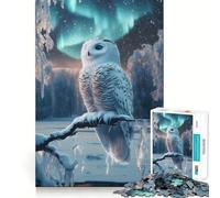 Rompecabezas de 1000 Piezas Búho Nival bajo la Aurora Boreal para Adolescentes Juguete para desarrollar la lógica, Relajante y Divertido Corte preciso Regalo artístico (38x52cm)