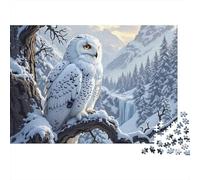 Rompecabezas de 1000 Piezas: Búho Nival posado en un Bosque nevado. Juegos educativos para Adultos. Decoración del hogar. Difícil y desafiante. Regalo de cumpleaños. 52 x 38 cm