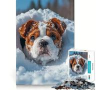 Rompecabezas de 1000 Piezas Bulldog Cachorro de Nieve Animal Juguete de Juego Premium para ejercitar la Mente Tiempo de Paz Diversión Regalo de cumpleaños (50x75cm)