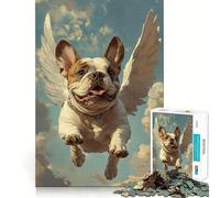 Rompecabezas de 1000 Piezas Bulldog con alas de ángel Corte Impecable Diversión lógica Juguete Juego Libre Actividad de cumpleaños (38x52cm)