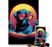 Rompecabezas de 1000 Piezas Bulldog Estilo Miami Vice Arte de Corte nítido Juego de lógica y Pensamiento Juego de relajación Regalo Divertido de cumpleaños (38x26cm)