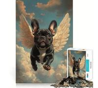 Rompecabezas de 1000 Piezas Bulldog francés Negro con alas de ángel | Homenaje a la pérdida de una Mascota Arte de Corte preciso,desafío Inteligente,diversión para el Ocio,Regalo de decoración