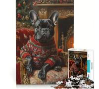 Rompecabezas de 1000 Piezas: Bulldog navideño con suéter Junto a la Chimenea, Juguete Educativo, Ideal para Reducir el estrés y Fortalecer el Amor en Pareja 38x52cm