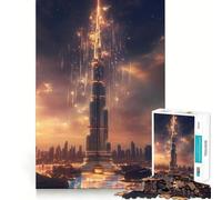 Rompecabezas de 1000 Piezas Burj Khalifa Celebración del Atardecer Juego de Corte Premium para ejercitar la Mente Juguete de Paz Tiempo de diversión Regalo de cumpleaños Divertido (38x26cm)