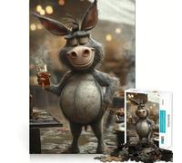 Rompecabezas de 1000 Piezas Burro Sonriente con Cerveza para Adolescentes Juguete de lógica sólida Diversión Tranquila Corte de precisión Artículo de Santa Claus 50x75cm