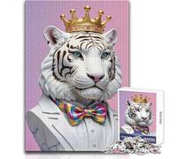Rompecabezas de 1000 Piezas: Busto de Tigre Blanco Real con Corona, pasatiempo Tranquilo y satisfactorio, Juguete de Corte de precisión Entrelazado, tamaño 50x75cm