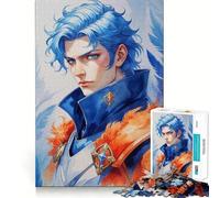 Rompecabezas de 1000 Piezas Caballero de Anime de Pelo Azul Articulaciones precisas Diversión,Juego para ejercitar la Mente,Juego para Momentos de Paz,decoración navideña 38x26cm