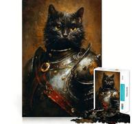 Rompecabezas de 1000 Piezas Caballero Gato Negro,Corte preciso,Juego de lógica,Juego para Relajarse,decoración navideña para el hogar 38x52cm