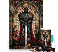 Rompecabezas de 1000 Piezas Caballero Negro Vidriera,Arte de Encaje Impecable,Actividad de Juego Inteligente,Juego Divertido para Tiempo Libre,Regalo de Cumpleaños 50x75cm