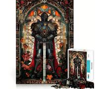 Rompecabezas de 1000 Piezas Caballero Negro Vitral Decoración de Encaje Perfecto,Regalo Acertijo,Juego de Paz,Pieza de Arte Navideño 38x52cm
