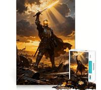 Rompecabezas de 1000 Piezas Caballero triunfante con Espada en el Campo de Batalla Bordes Finos Artesanía Juego de Habilidad Mental Juego Relajante Arte (38x52cm)