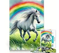 Rompecabezas de 1000 Piezas Caballo Blanco Corriendo a través del arcoíris Diversión para ejercitar la Memoria Bordes Lisos Encaja Perfectamente Una Forma Divertida de llenar Las Horas Libres