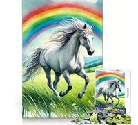 Rompecabezas de 1000 Piezas Caballo Blanco Corriendo a Través del Arcoíris para Adolescentes Entrenamiento Inteligente Pasatiempo Acogedor Corte Impecable Sorpresa de Cumpleaños (50x75cm)