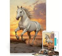 Rompecabezas de 1000 Piezas Caballo Blanco Corriendo al Atardecer para Adolescentes Diversión Tamaño Uniforme Piezas Precisas Actividad Relajante para Grupos en Interiores (38x26cm)