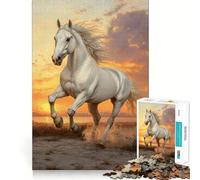 Rompecabezas de 1000 Piezas Caballo Blanco Corriendo al Atardecer para Adolescentes Diversión Tamaño Uniforme Piezas Precisas Actividad Relajante para Grupos en Interiores (50x75cm)