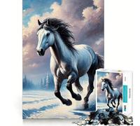 Rompecabezas de 1000 Piezas Caballo Blanco Corriendo en Invierno - Juguete de Desafío Mental - Troquelado de Alta Precisión - Divertido Reto para Pasar el Tiempo (50x75cm)
