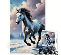 Rompecabezas de 1000 Piezas Caballo Blanco Corriendo en Invierno para Adultos Ideal para Mejorar la Memoria, brindar un Entretenimiento Tranquilo y una Experiencia Memorable (50x75cm)