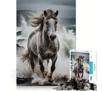 Rompecabezas de 1000 Piezas Caballo Blanco galopando Entre Las Olas del océano para Adolescentes Diversión Que estimula la Mente Sin Espacios Ajuste Entretenimiento cautivador acogedores