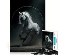 Rompecabezas de 1000 Piezas Caballo Blanco Saltando a través de un círculo Diversión para estimular la concentración Corte láser para un Ajuste Actividad para Compartir con Seres Queridos