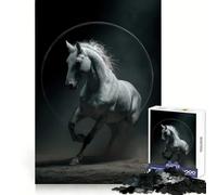 Rompecabezas de 1000 Piezas Caballo Blanco Saltando a través de un círculo para Adolescentes Fomenta el Pensamiento Claro, estimula el Juego y Permite un Encaje Firme Un Bonito Regalo (50x75cm)