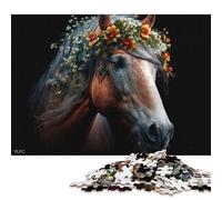 Rompecabezas de 1000 Piezas Caballo con Flores Rompecabezas Cuadrados para Adultos y Rompecabezas de Madera Decoración para el hogar Juguetes de Rompecabezas 1000 Piezas (75x50cm)