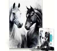 Rompecabezas de 1000 Piezas Caballo en Blanco y Negro,Corte preciso,Divertido Juego de ingenio,Juego Relajante,decoración navideña para el hogar (38x52cm)