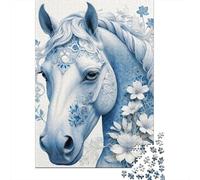 Rompecabezas de 1000 Piezas Caballo Floral Azul Gracia Etérea Papel Reciclado para Adultos Juego Educativo Desafiante 38x26cm/1000pcs