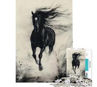 Rompecabezas de 1000 Piezas Caballo Negro al Galope Pintura a Tinta desafío para el Cerebro e Inteligencia Juguetes adictivos Juego Imposible Ideas para aliviar el estrés y Regalos (tamaño 38x52cm)