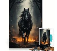 Rompecabezas de 1000 Piezas Caballo Negro Caminando,articulaciones Finas,diversión,Juego Que estimula el Cerebro,Tiempo de Juego Tranquilo,Regalo de Ocio navideño 50x75cm