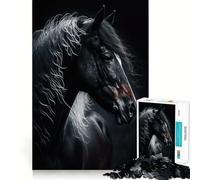 Rompecabezas de 1000 Piezas Caballo Negro con Crin Blanca,decoración de Encaje Perfecto,Regalo para ejercitar la Mente,Juego de Paz,Pieza de Arte navideña 50x75cm