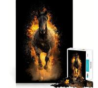 Rompecabezas de 1000 Piezas Caballo Negro con explosión de Fuego Diseño de Corte preciso Juego Mental Ideal para Regalar Fácil de Jugar cumpleaños 38x26cm