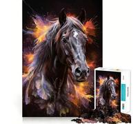 Rompecabezas de 1000 Piezas Caballo Negro con Salpicaduras de Colores,Corte Impecable,Divertido,Juguete para estimular la Mente,Juego para el Tiempo Libre,Regalo artístico de Navidad 38x52cm