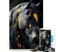 Rompecabezas de 1000 Piezas Caballo Negro con Vetas Doradas,diseño de Animal con Bordes Finos,Juguete Creativo,Ideal para el Tiempo Libre o como Regalo de cumpleaños 50x75cm