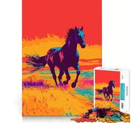 Rompecabezas de 1000 Piezas Caballo Negro Corriendo,Arte Minimalista,Encaje, Actividad Inteligente,Juego Divertido para el Tiempo Libre,Regalo de cumpleaños 38x26cm