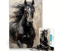 Rompecabezas de 1000 Piezas Caballo Negro Paleta de Colores Decoración de Ajuste Perfecto,Regalo para ejercitar la Mente,Juego de Paz,Pieza de Arte navideña 38x26cm