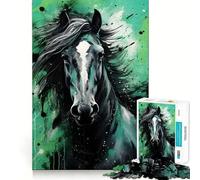 Rompecabezas de 1000 Piezas,Caballo Negro y Verde,articulaciones afiladas,Juego de lógica,Juego de Entretenimiento,Regalo Divertido de Navidad (38x52cm)