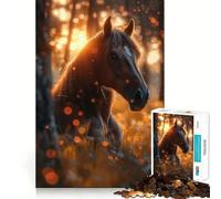 Rompecabezas de 1000 Piezas Caballo Salvaje al Atardecer para Adultos Diversión Garantizada Corte láser Tiempo de relajación y Ejercicio Mental en casa (38x52cm)
